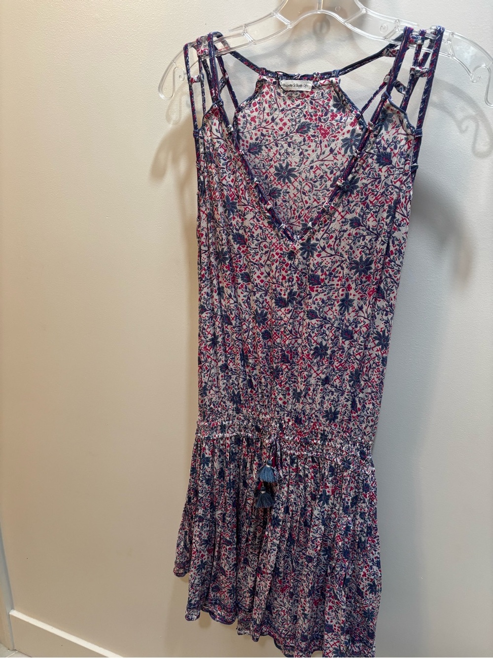 Poupette St. Barths Hana Dress, Floral Sleeveless V-Neck Sundress in Blue & Pink